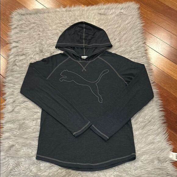 Puma‎ men’s gray logo long sleeverve hooded shorter size smalll - Picture 1 of 5